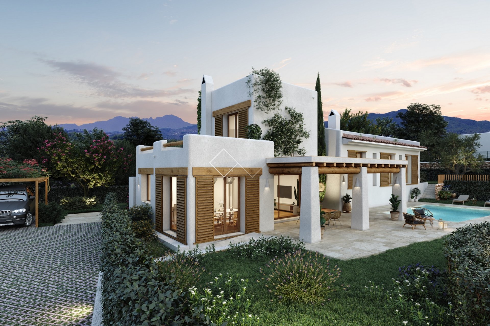Lomas - Villa estilo ibicenco en venta en Javea con vistas al Montgo