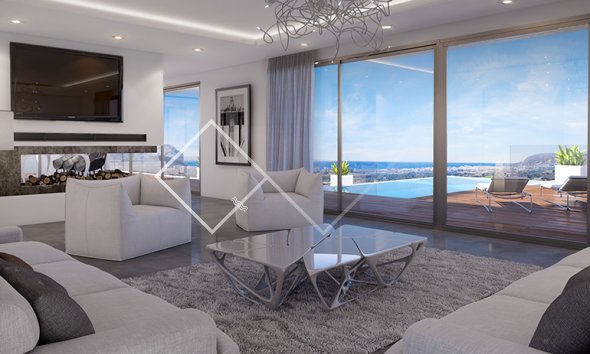 salon - Superbe villa de luxe avec vue sur la mer à vendre à Calpe