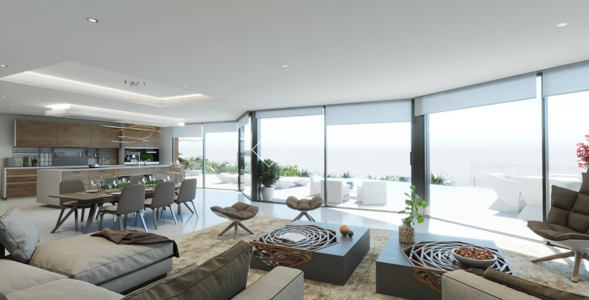 Wohnzimmer - Moderne Villa zu bauen in Pedramala, Benissa mit Panoramablick auf das Meer 