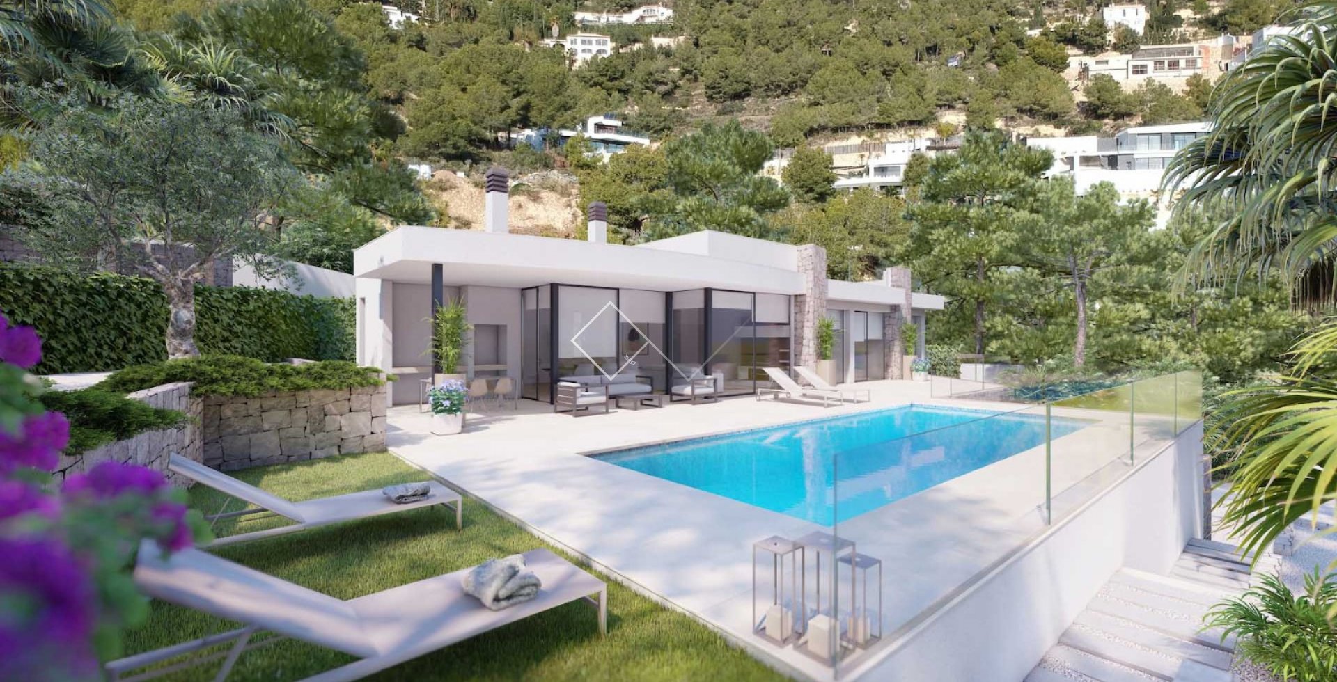 villa piscine jardin -  Nouvelle construction : villa moderne à Raco de Galeno, Benissa