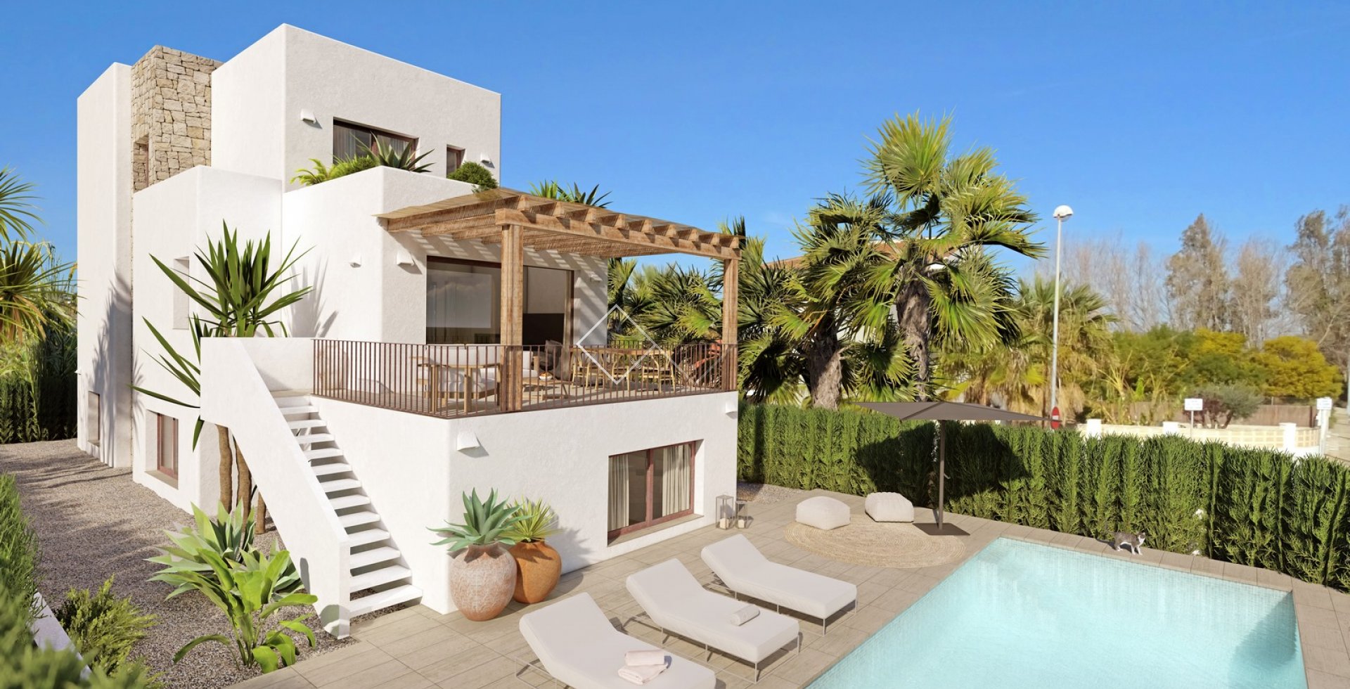 Primera línea de la nueva villa de Ibiza en venta en Oliva