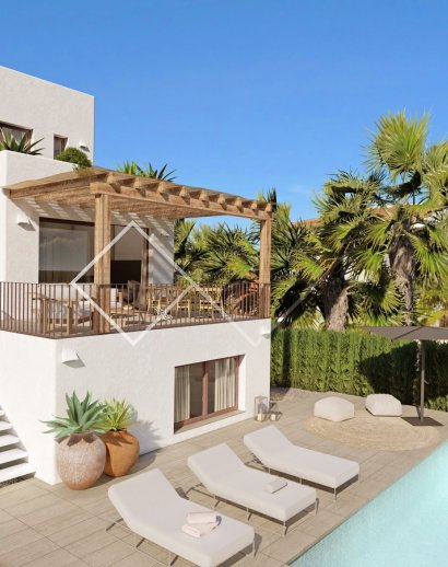 Primera línea de la nueva villa de Ibiza en venta en Oliva