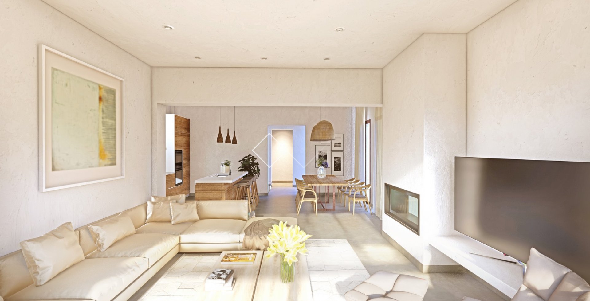 Wohn-Essbereich - Neue Ibiza-Villa in erster Linie in Oliva zu verkaufen