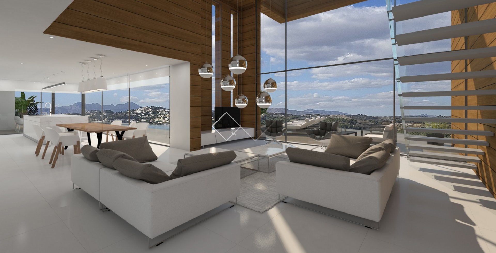 salon - Moderna villa en venta en Moraira; lista a finales de 2022