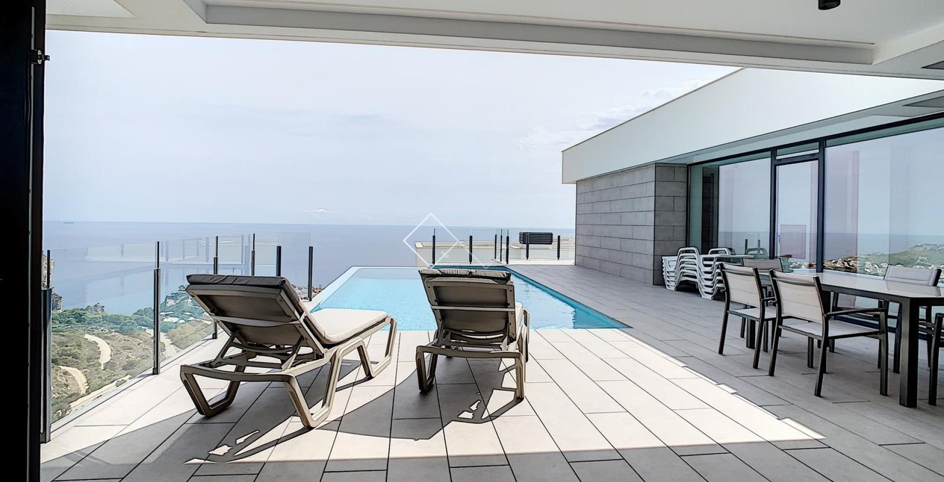piscina terraza - Moderna villa con vistas al mar en venta en Benitachell, Lirios