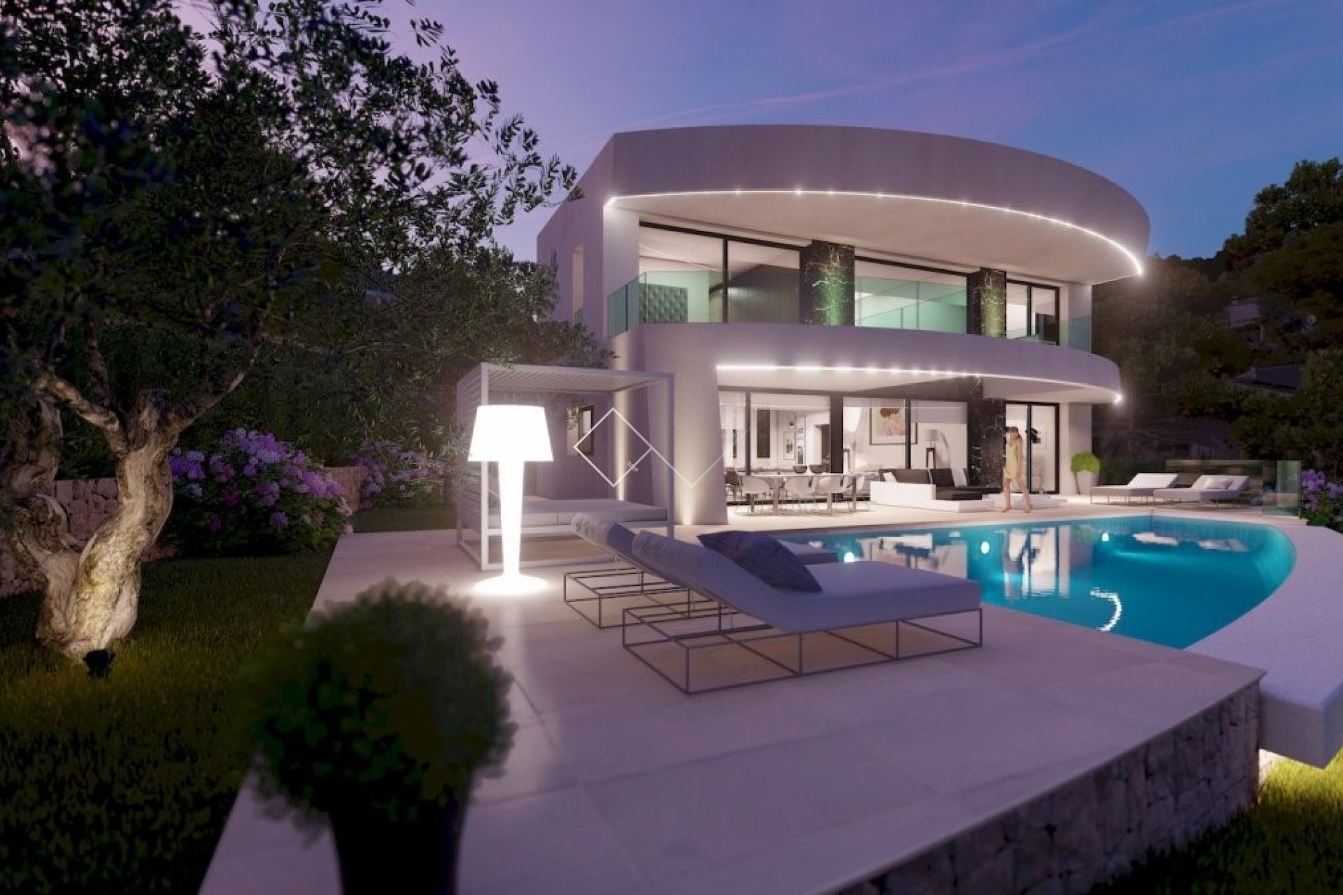 -by night New construction: 3 modern sea view villas in Benimeit, Moraira; Only 2 left!