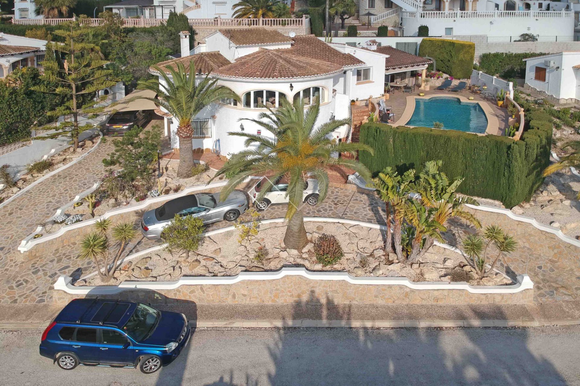 Drone view - ​Beautiful mediterranean style villa - sea view - for sale in La Joya, Benitachel​l   