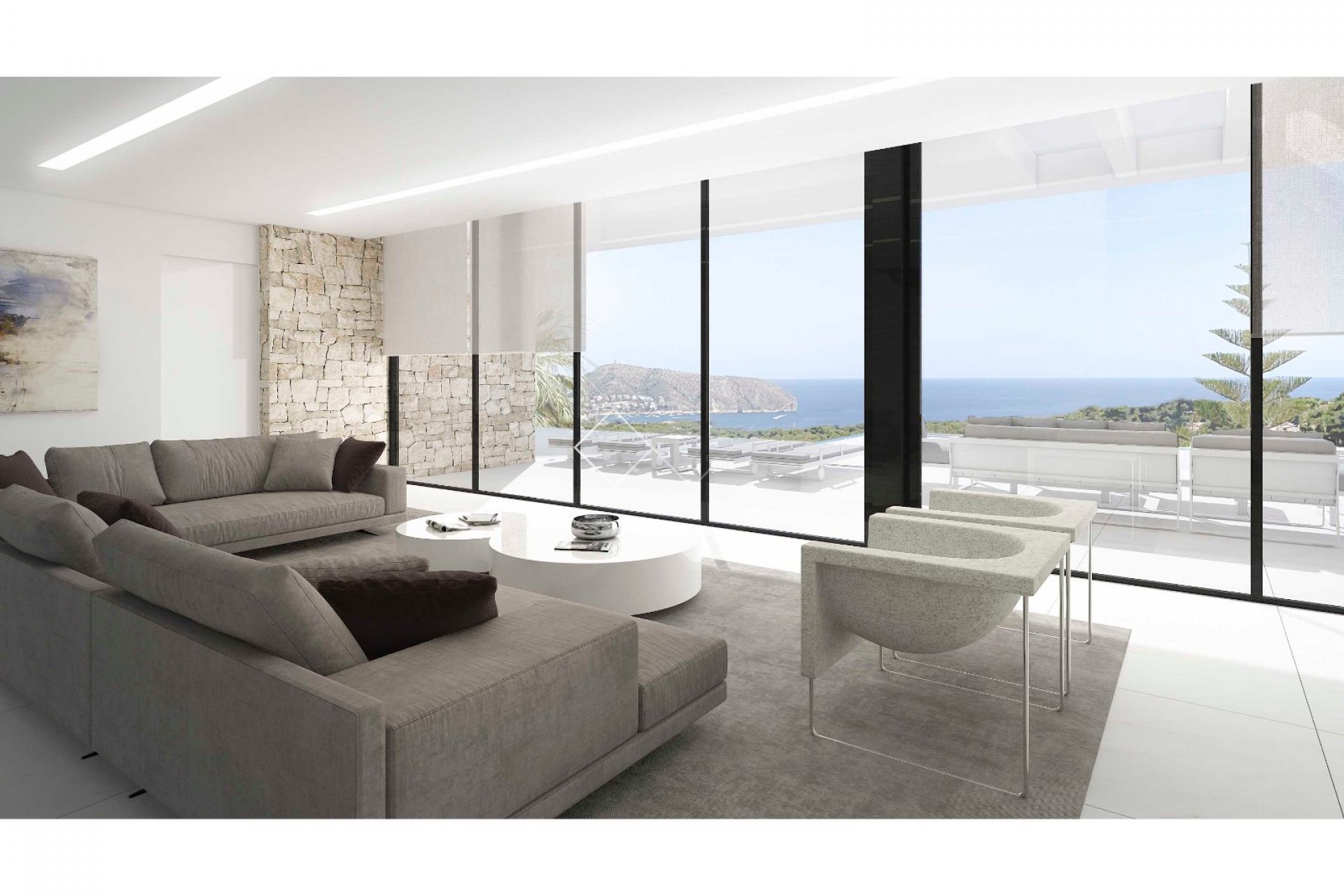 uitzicht woonkamer - Project: villa met zeezicht in Fanadix, Moraira