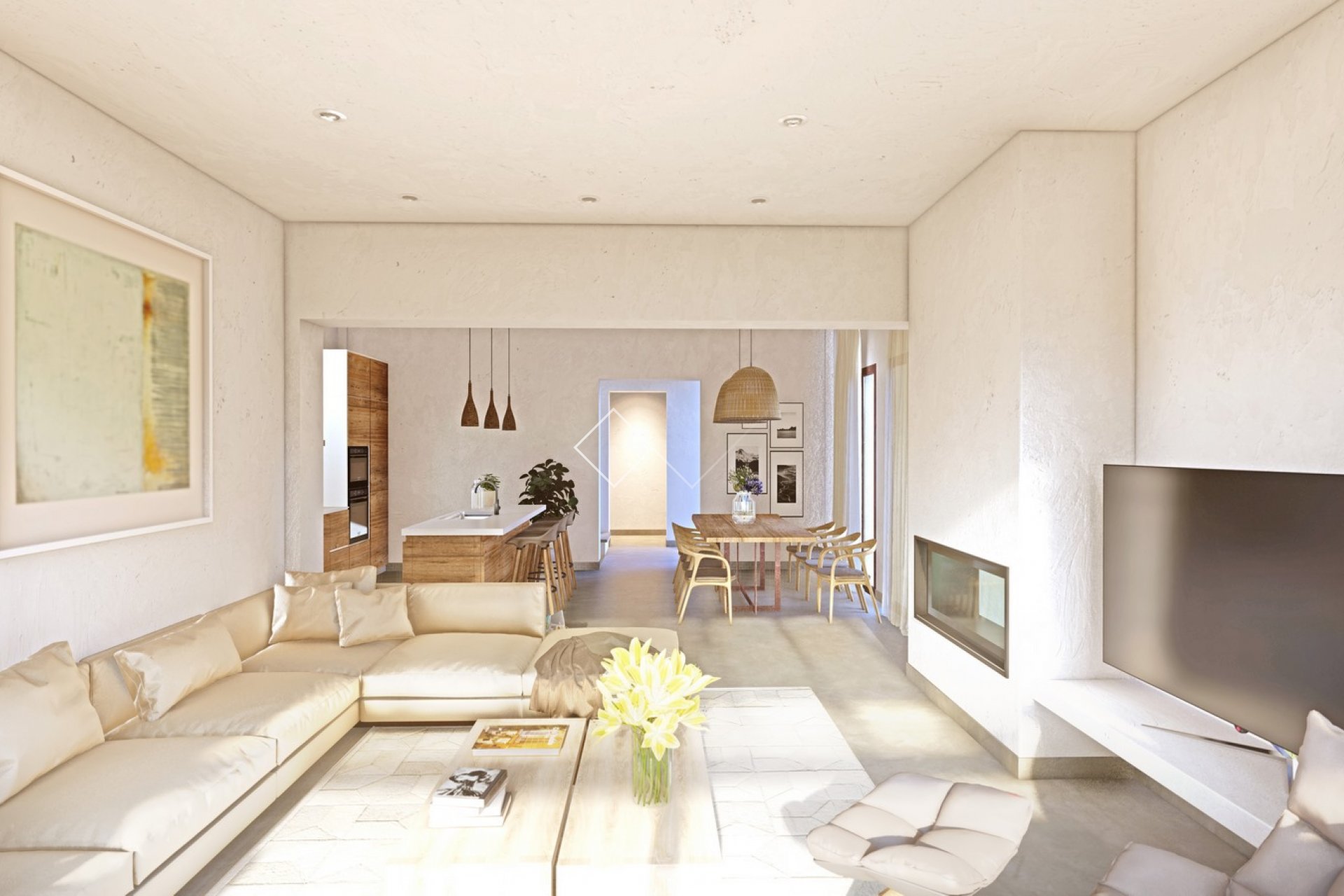 Wohn-Essbereich - Neue Ibiza-Villa in erster Linie in Oliva zu verkaufen