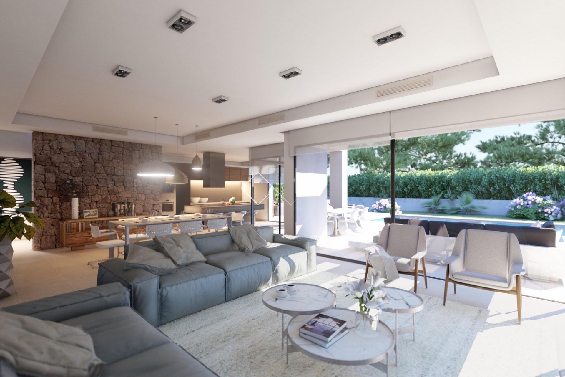 Wohnzimmer - Wunderschöne neu zu bauende Villa zu verkaufen in Moraira, Benimeit