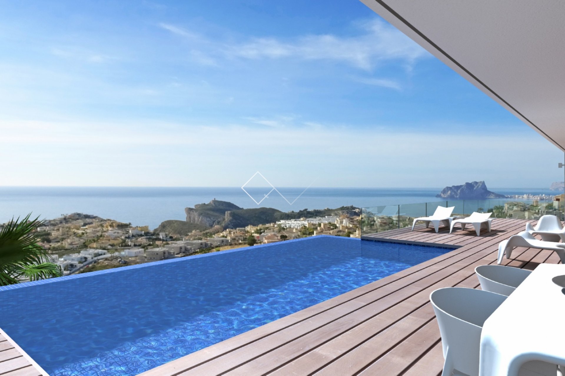 zeezicht vanaf het zwembad - Moderne design villa met zeezicht te koop in Benitachell