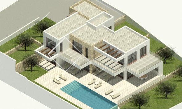 Riante nieuwbouw villa met zeezicht in Moraira te koop