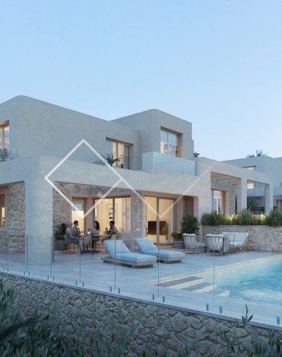 Nieuwe halfvrijstaande villas in Ibiza stijl te koop in Moraira