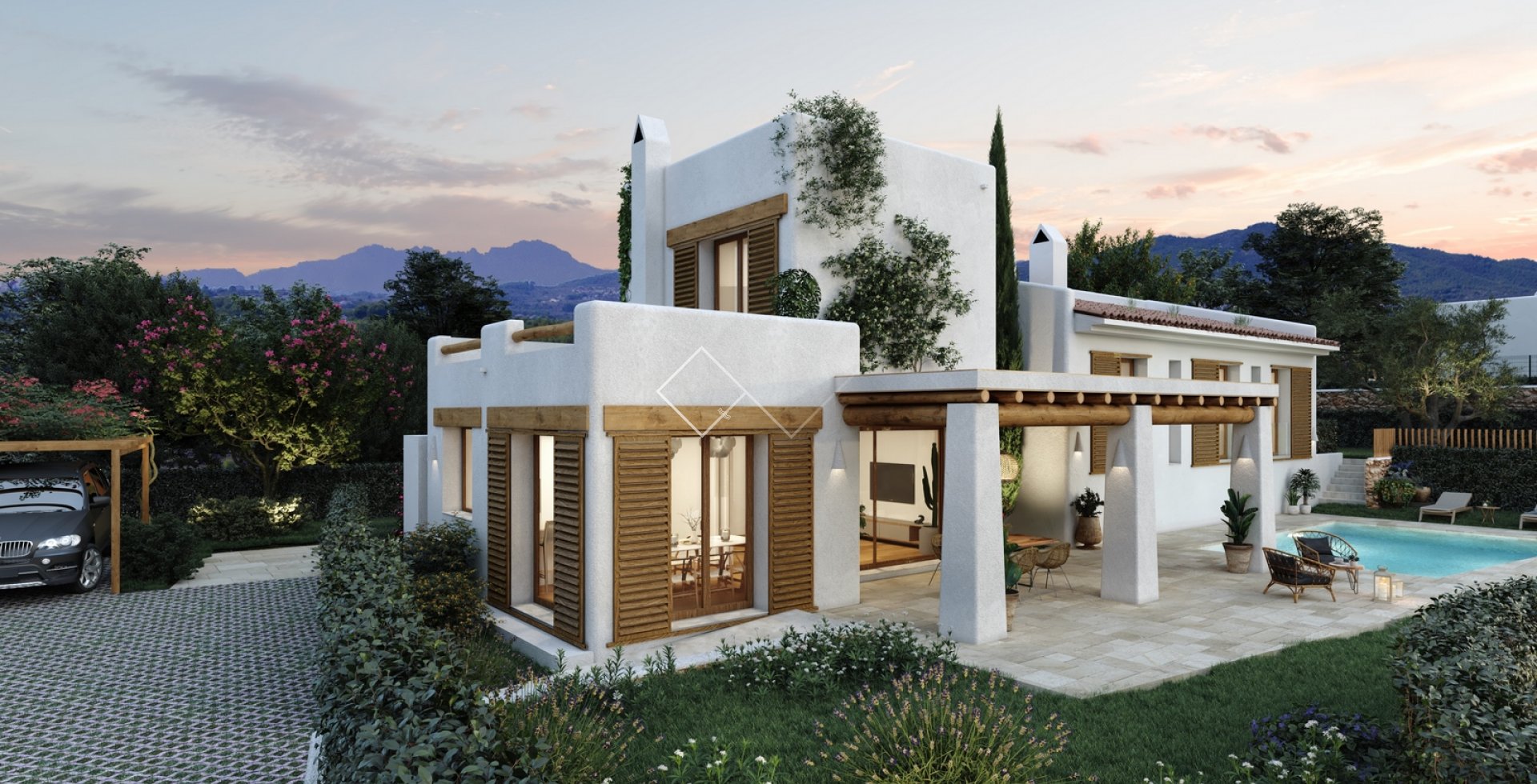 Lomas - Ibiza stijl villa te koop in Javea met Montgo uitzicht