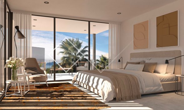 slaapkame - Prachtige nieuwbouw villa met zeezicht te koop in Moraira, Arnella
