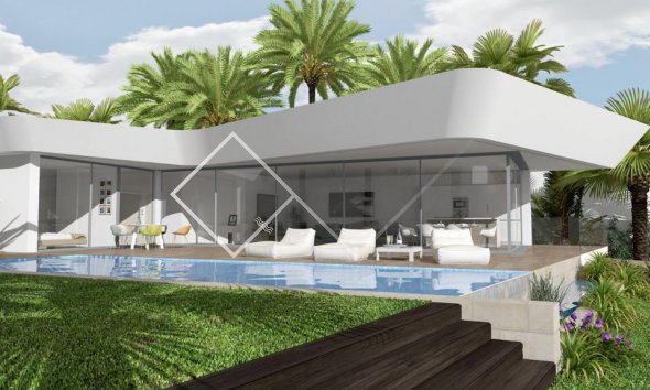 Pool und Vorderseite der Villa - Perfekte neue moderne Villa in Benissa