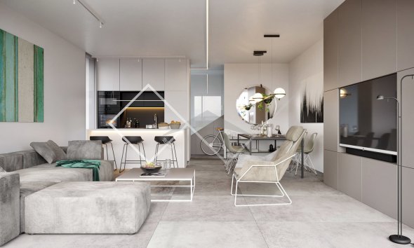living room - Project for 10 semi-detached villas in Arnella, Moraira