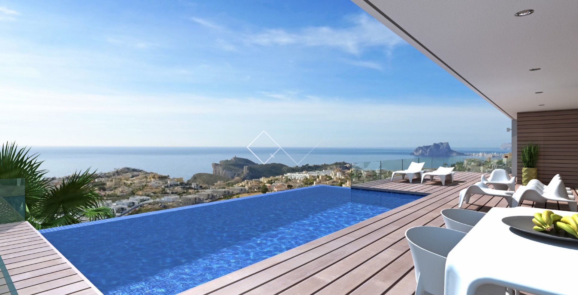 vistas al mar desde la piscina - Villa de diseño moderno con vistas al mar en venta en Benitachell