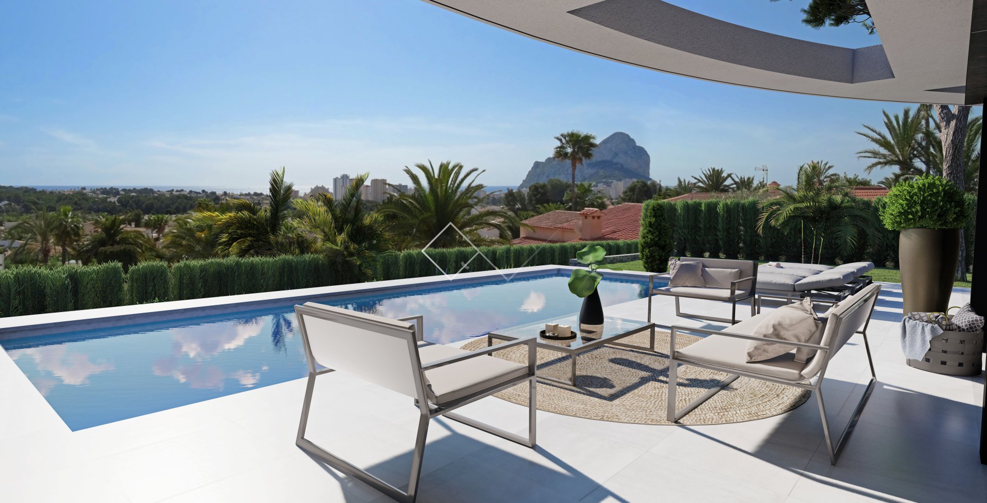 uitzicht zwembad - Luxe moderne villa te koop in Calpe