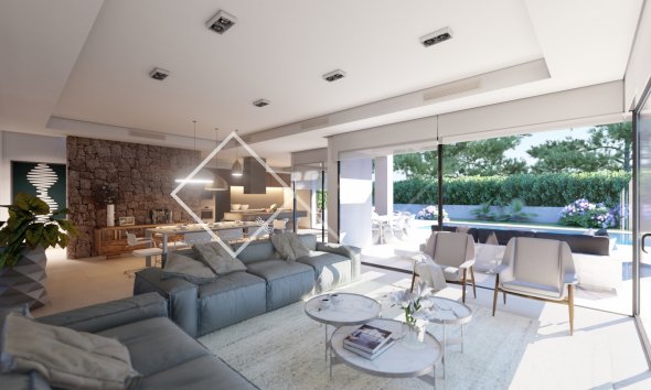 Wohnzimmer - Wunderschöne neu zu bauende Villa zu verkaufen in Moraira, Benimeit