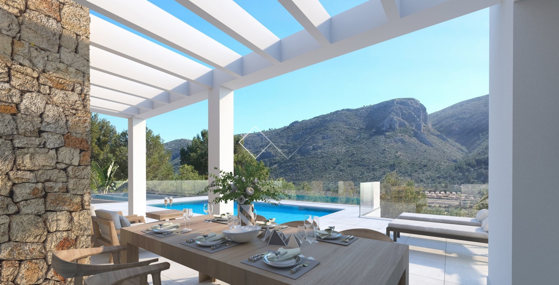 Pergola, Pool, Ausblick - Einstöckige Design-Villa zu verkaufen in Pedreguer